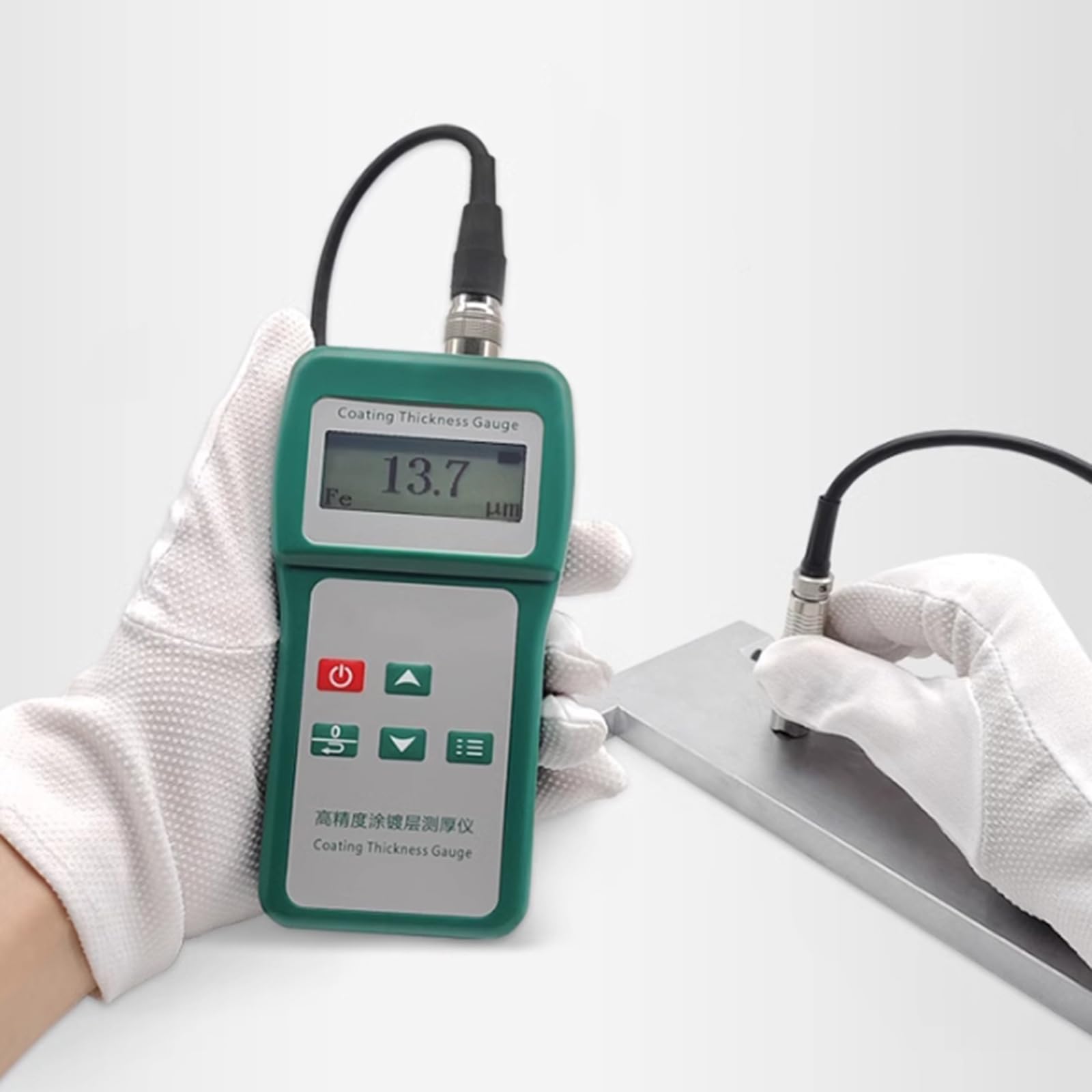 Tester głębokości lakieru, miernik grubości powłoki z sondą Fe/NFe, wyświetlacz LCD, zakres pomiarowy 0-1500um, tryb pojedynczy i ciągły dla żelaza i aluminium