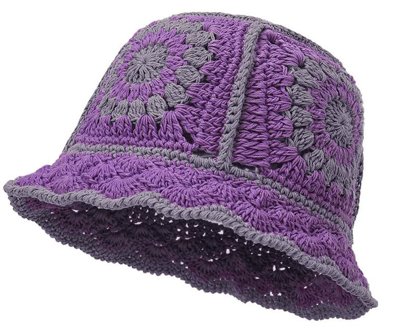 XYIYIWomen Crochet Bucket Hat Knit Handmade Foldable Beach Hat Cute Hand Woven Fishing Hat