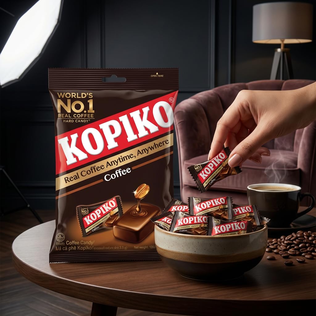Kopiko Coffee Candy 1 kg (300 cukierków) - Cukierki kawowe - Duże opakowanie do dzielenia - Intensywny smak kawy - Słodycze halal