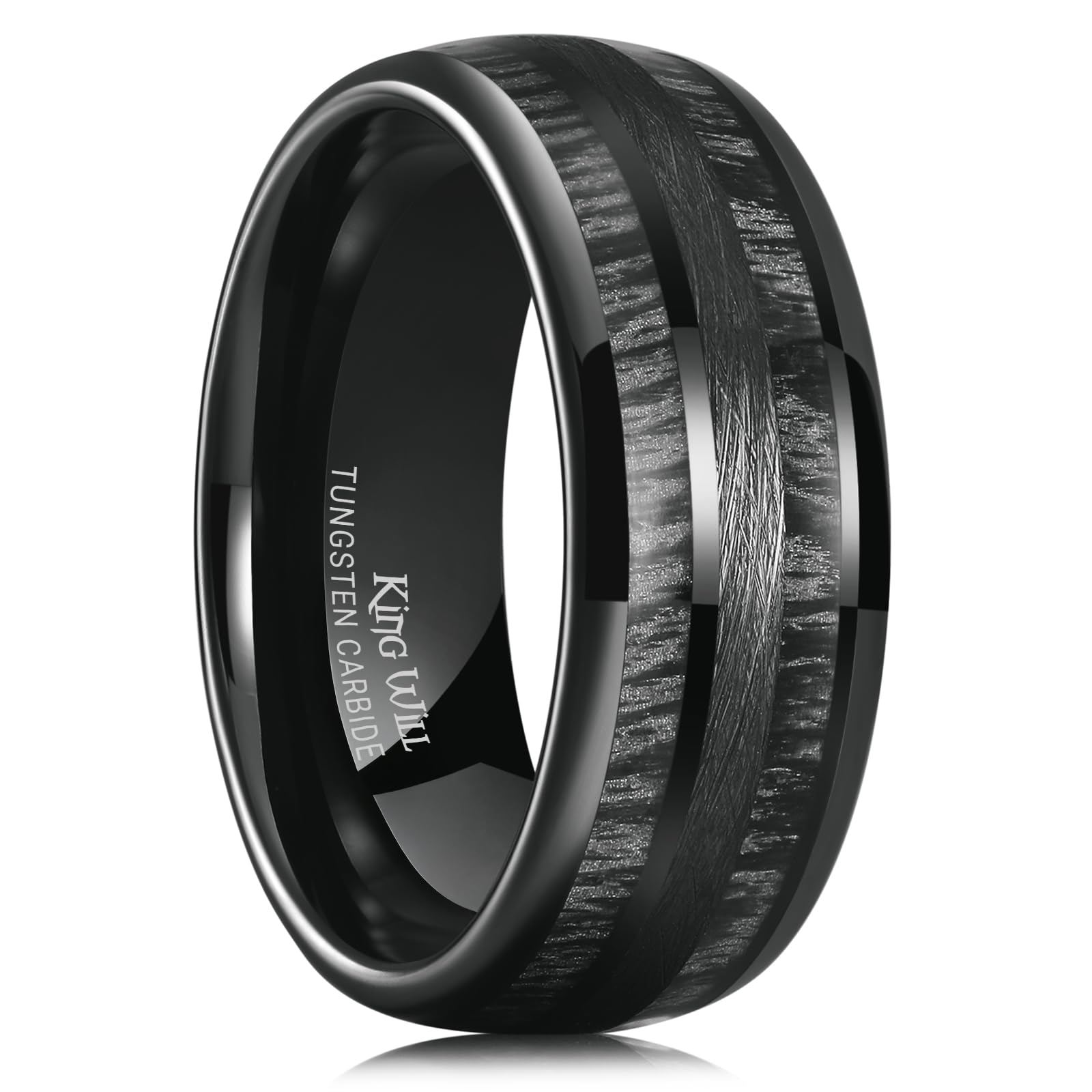 King Will Nature - Alianza de boda para hombre de 8 mm con incrustaciones de madera verde, carburo de tungsteno negro, tamaño