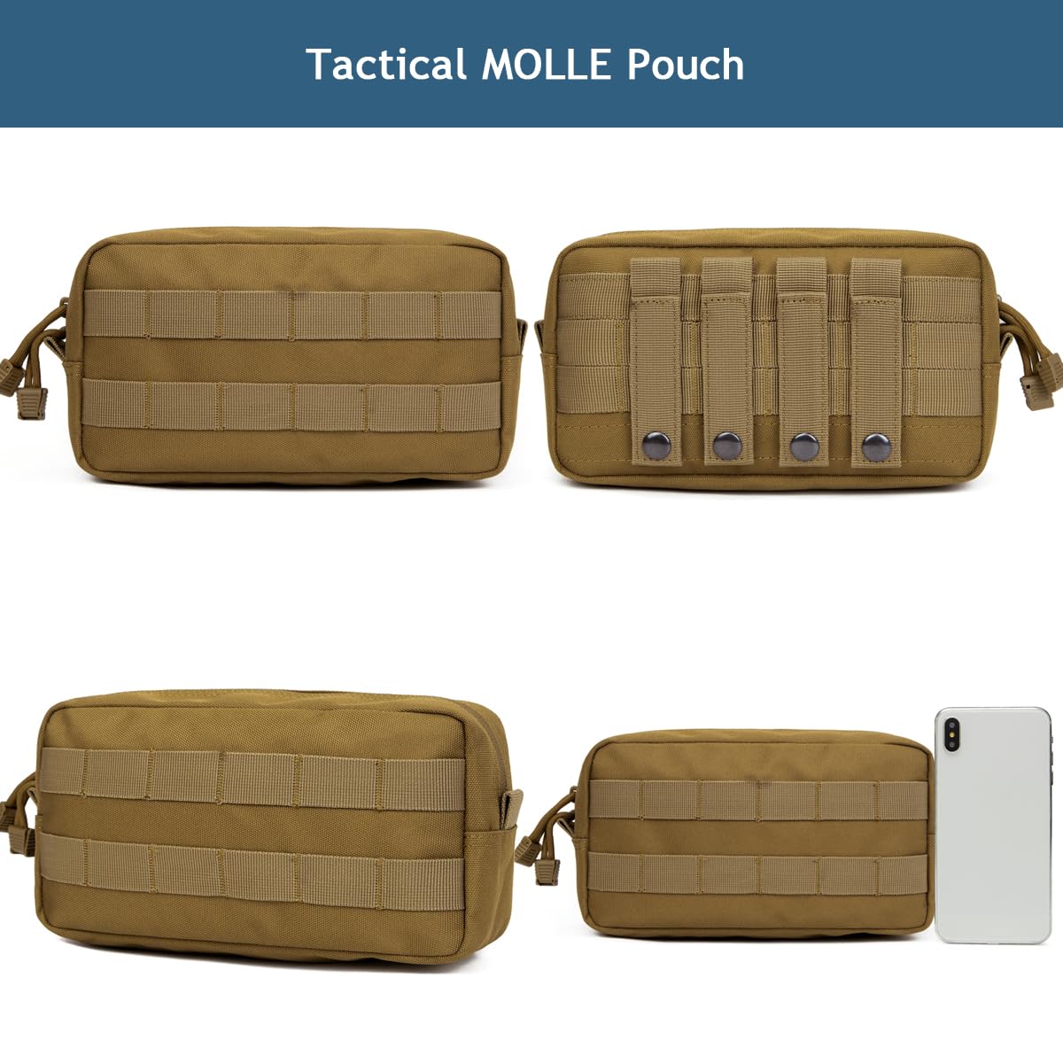 MUCHER EDC Pouch Molle Pouches Tactical Waist Bag Utility Waist Pack with 3 Hooks for Outdoor Hiking Hunting Camping Training (A-Khaki) - Image 4