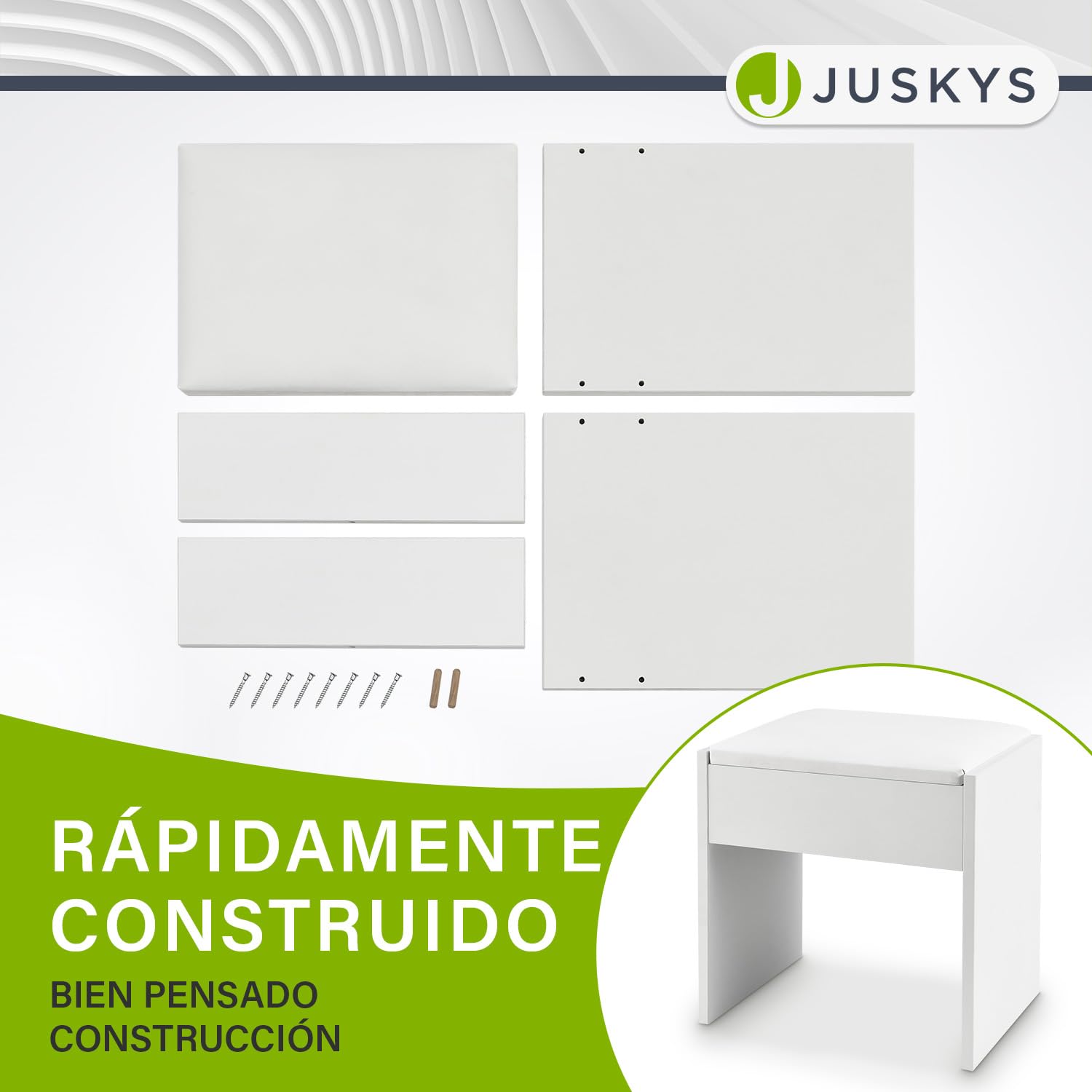 Juskys Tocador Melly Con Taburete - Madera Con Cojín Acolchado y Funda de Polipiel - Moderno y Acolchado de 40 x 30 x 43 cm en Blanco
