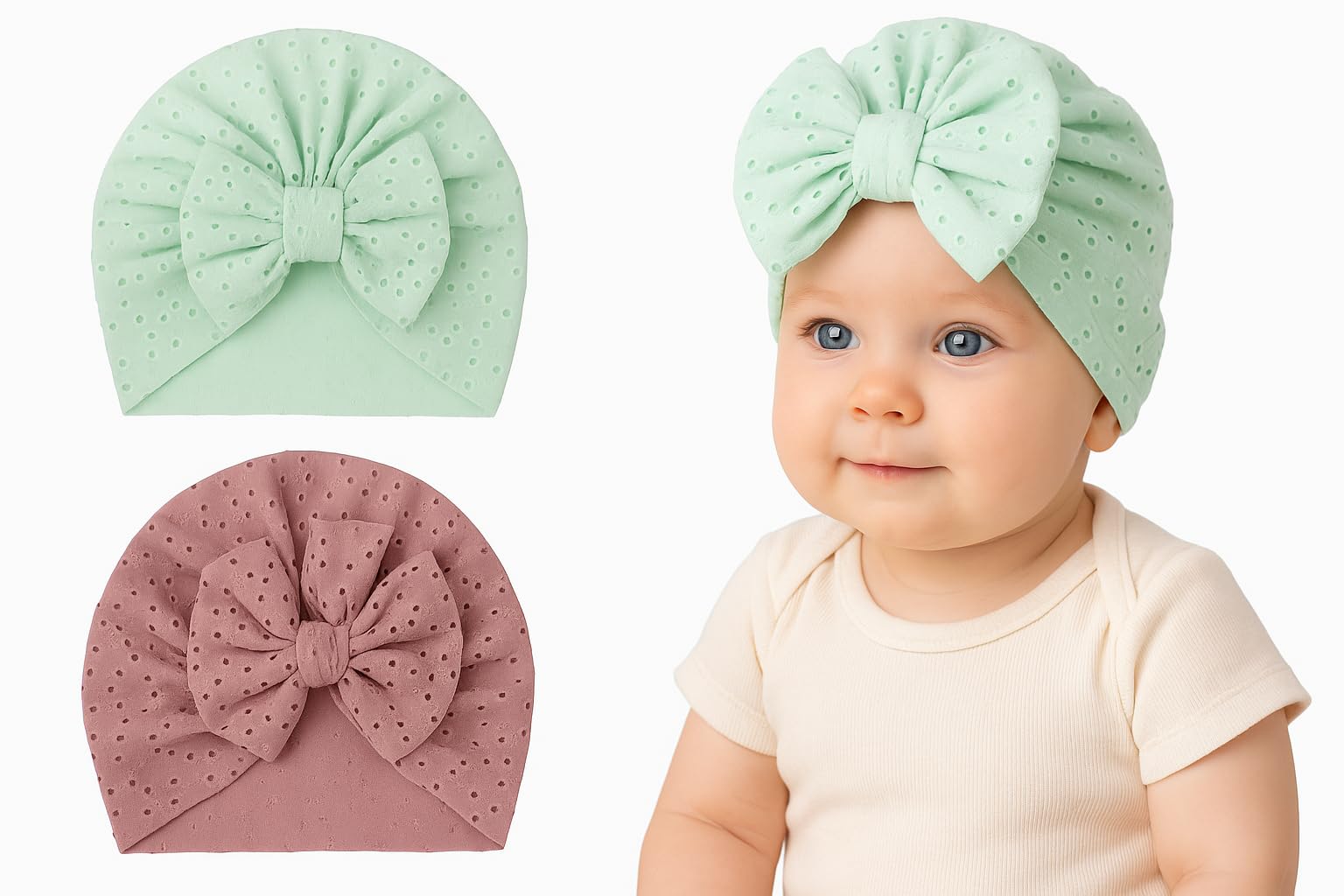 ANNA CREATIONS Premium Soft Bow Head Wraps for Baby Girls Stretchable Elastic Headbands Hair Accessories for Kids (Pack of 2)