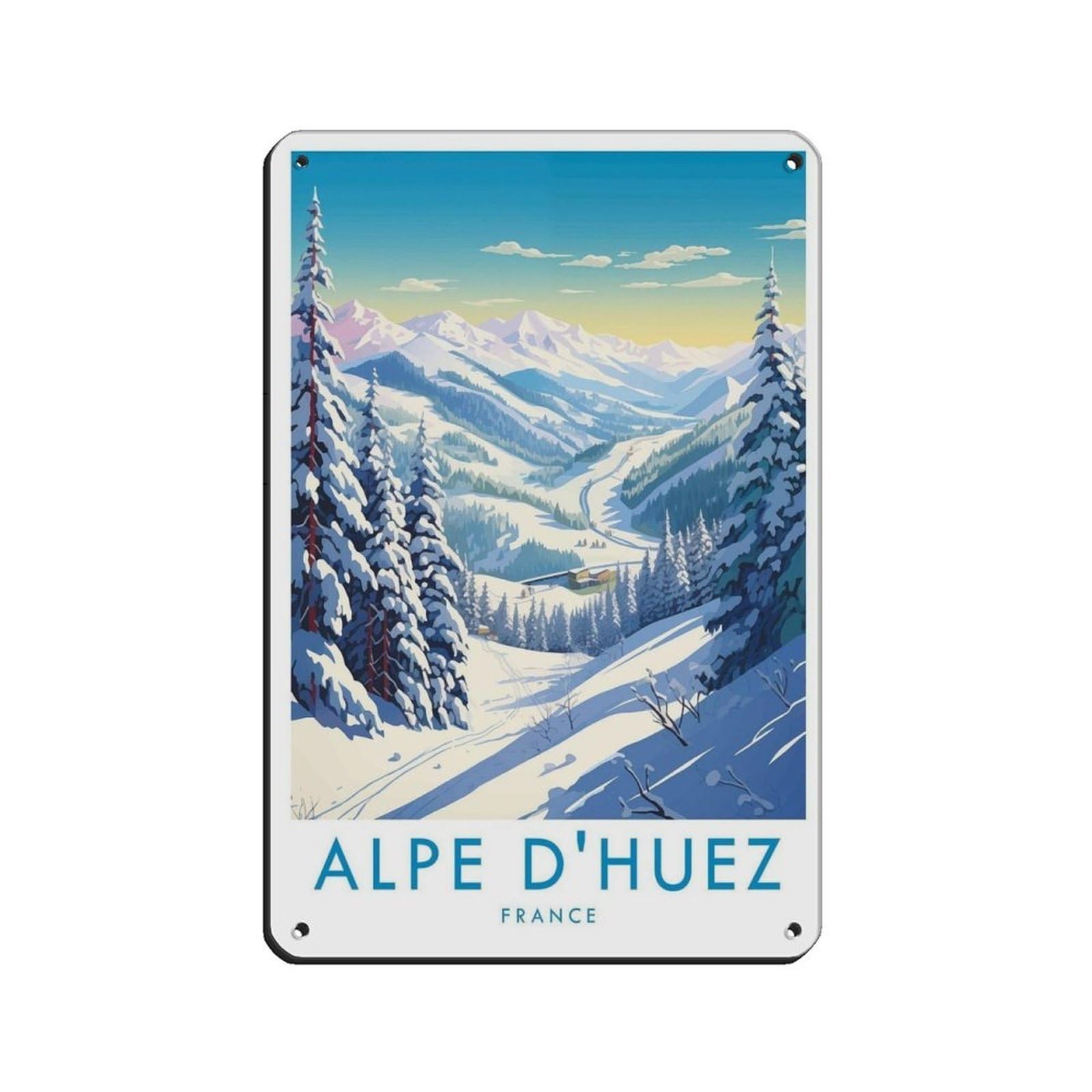 Alpe D'Huez Travel Poster, France,Travel Decor Retro Poster Metal Tin Sign Chic Art Retro Iron Painting Bar People Cave Cafe Family Garage Poster Wall Decoration 8x12inch(20x30cm)