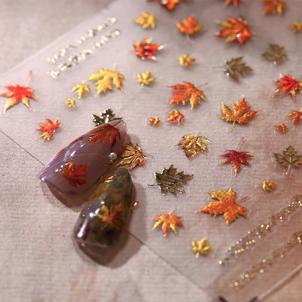 9 Blätter Herbst-Nagelaufkleber – Weiß & Gold Laser-Design Mit Ahornblatt & Eichhörnchen Für DIY Nail Art