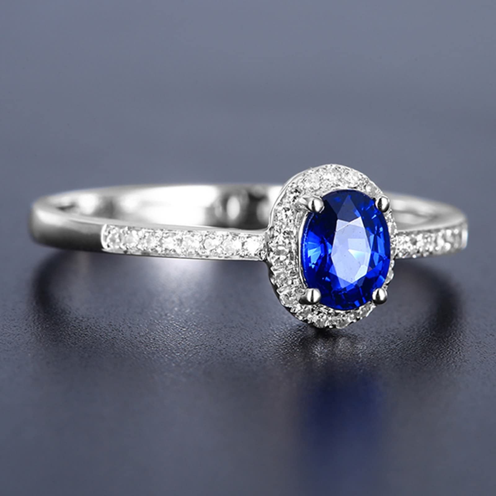Epinki Echt Gold Trauringe 18K Weißgold Au750 Frauen, Saphir Verlobungsring Blau 0.48ct 4 Klaue Solitärring Weißgold Au750 mit Diamant, Gr.65 (20.7)
