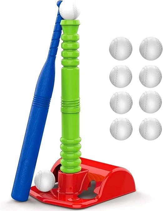 Play22 T Ball Set for Toddlers - Tball Set for Kids 3-5, 8 Large Balls, 23" Batting Tee - Kids Baseball Bat Tee - Wiffle Ball, Toddler Outdoor Toys Play Equipment, Gifts for 4 Year Old Boys and Girls