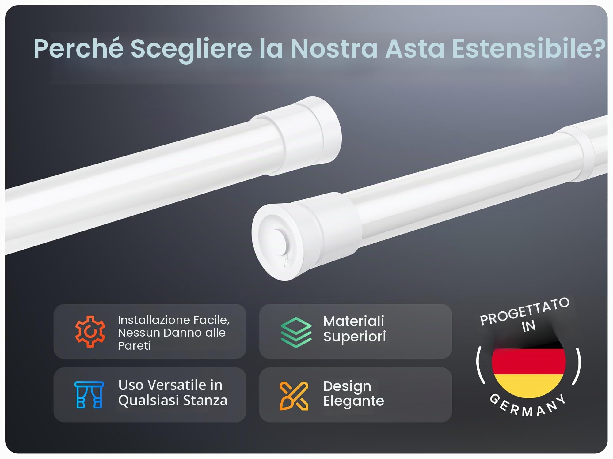 MEISENBERG Bastone Tenda a Pressione 70-120 cm, Bianco