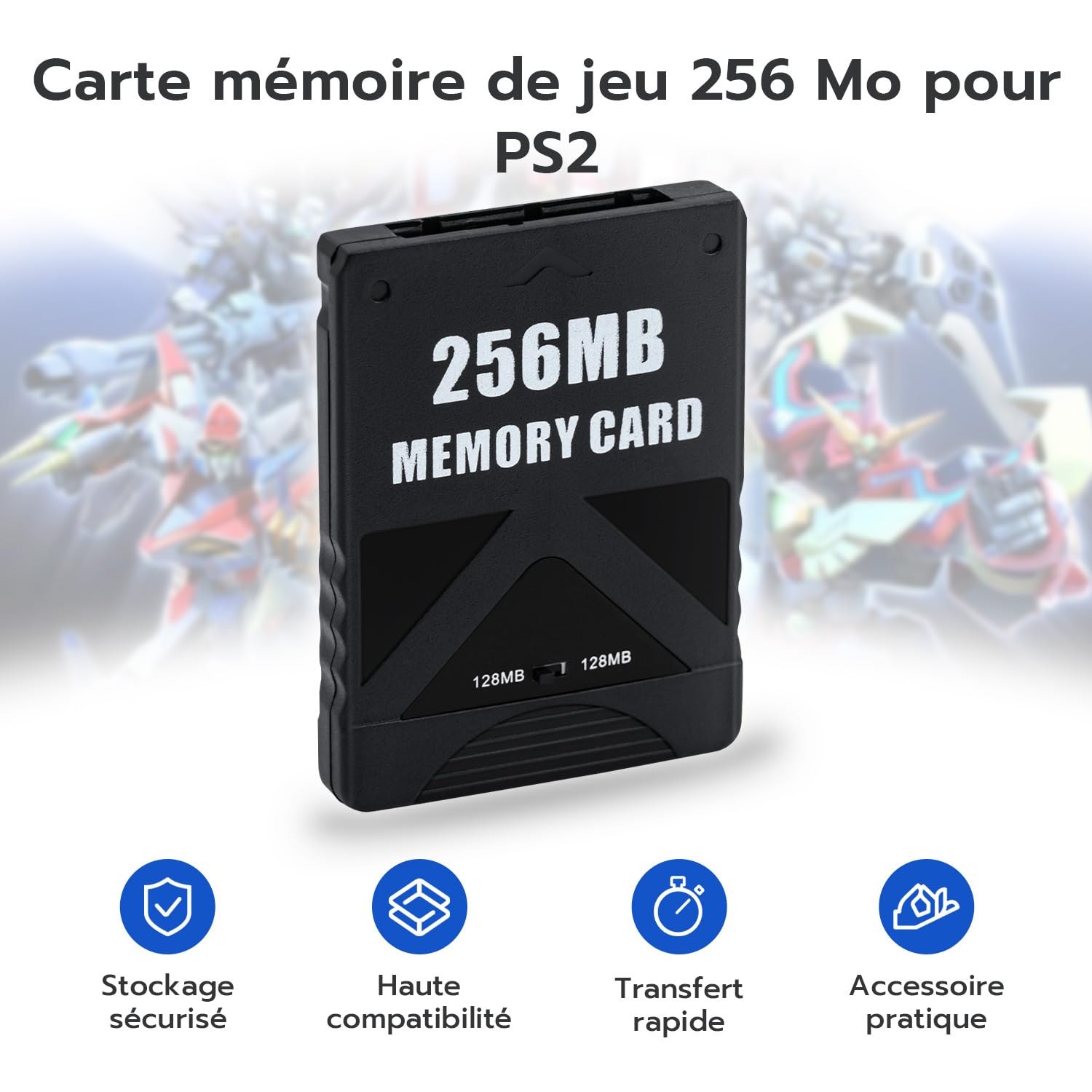 Mcbazel Carte mémoire de Jeu 256M sur PS2 Accessoires de Sauvegarde Haute Vitesse Carte de Stockage Compatible avec Le Jeu PlayStation 2