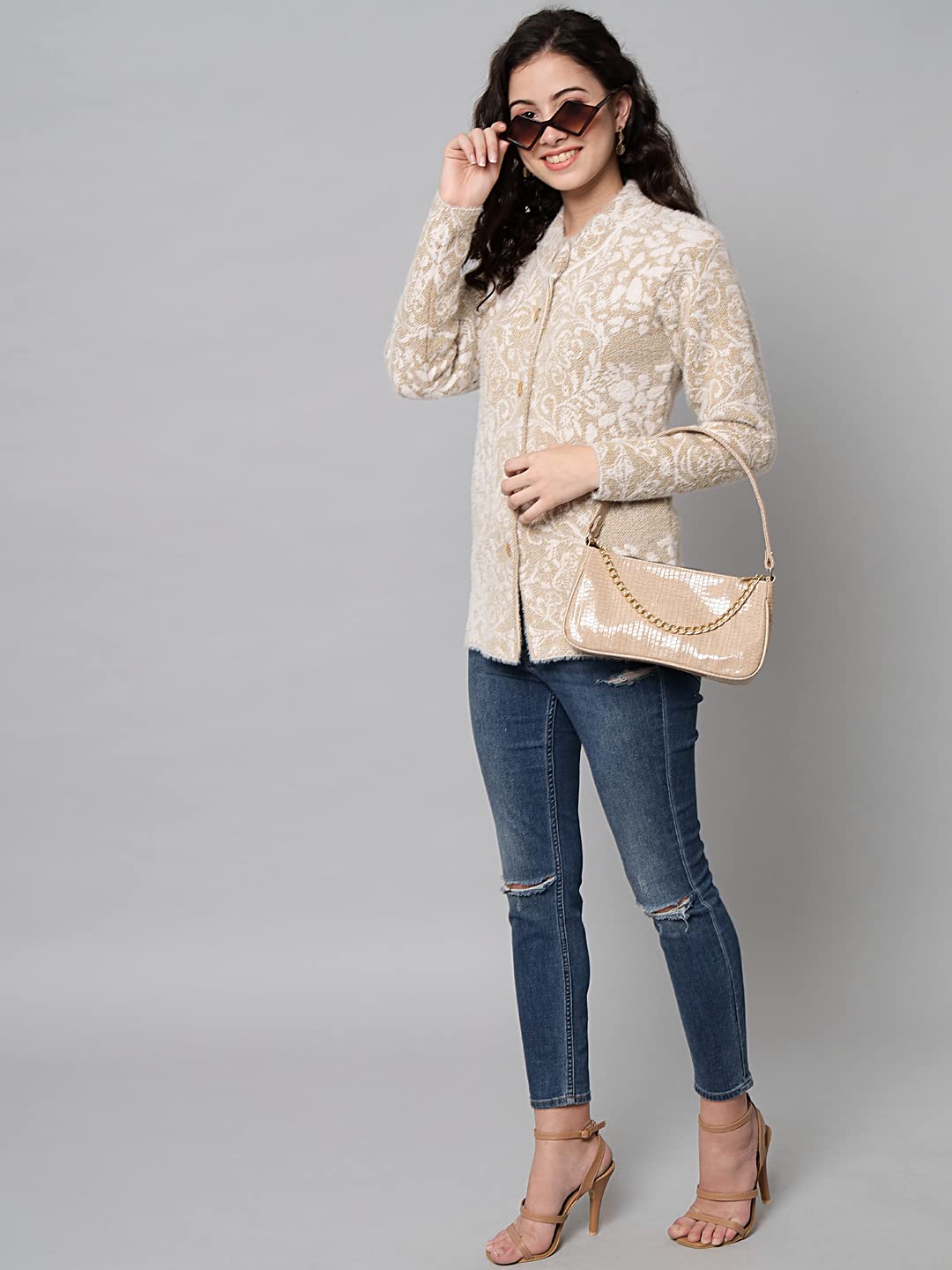 eWools Women's Wool Round Neck Cardigan (XL, Camel) - Image 6 thumbnail