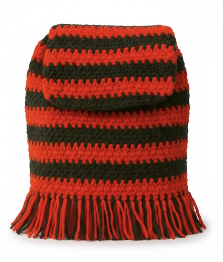 Bhavanya Retails - MUffler, Red and Black Striped crochet, Handmade, Knitted Muffler with Fringe, Winter wear, Fashion head and neck warmer, dimension- 190 x 26 cm-image-49