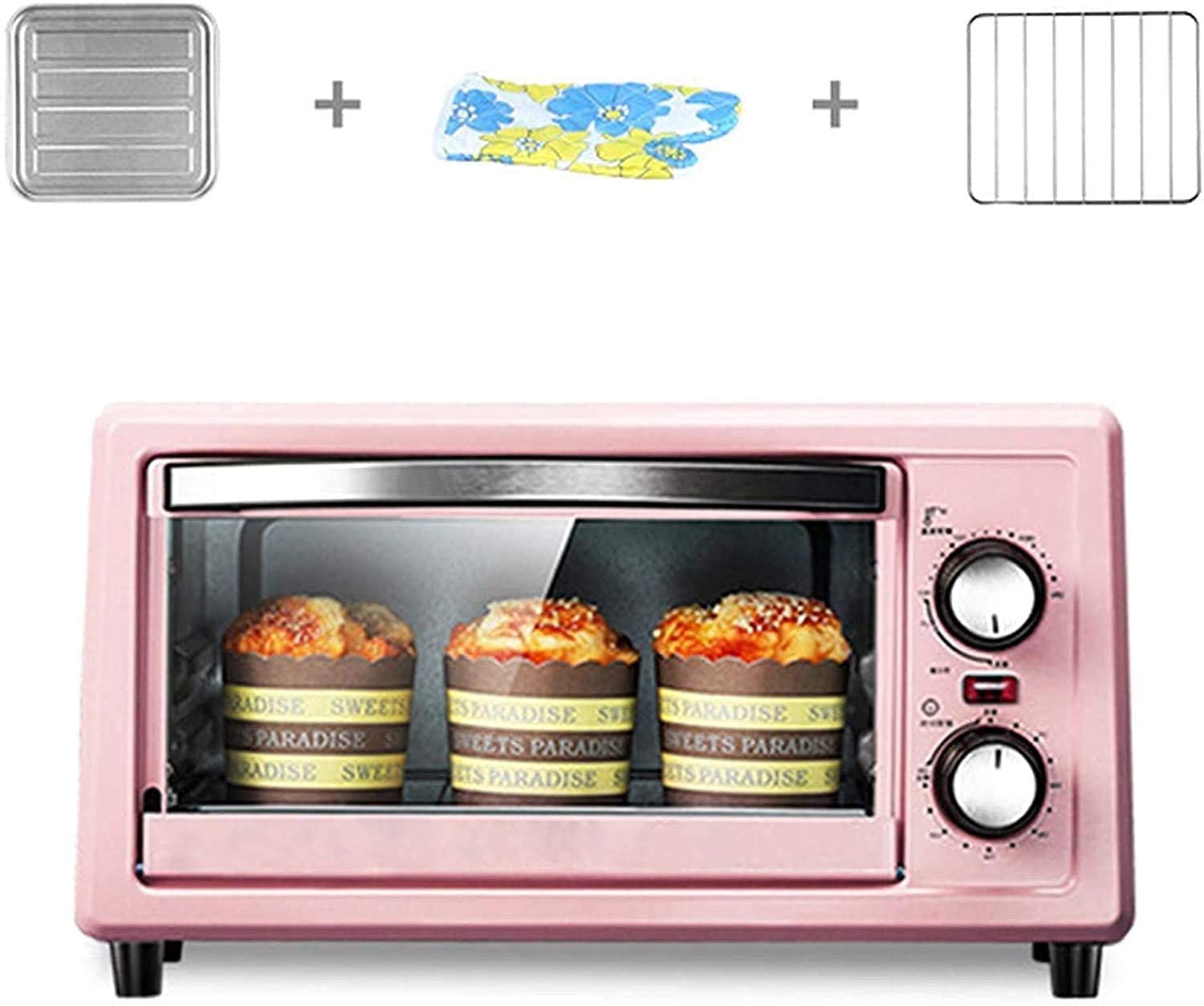 Mini Horno eléctrico automático Rosa para el hogar de 11L, horneado pequeño, Horno pequeño, Pastel multifunción, Pan, Batata, Batata al Horno,