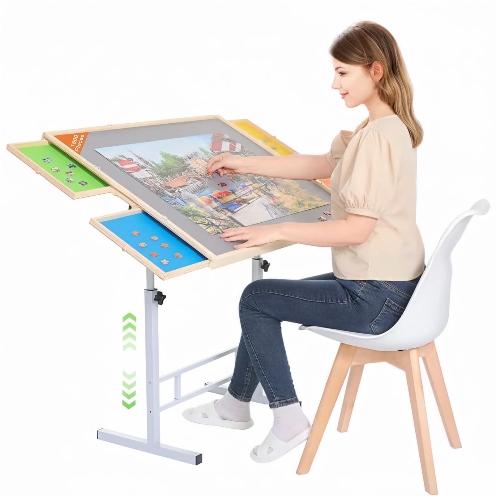 BittPicc Puzzle Table with Drawers,with Legs and Cover 1000/1500 Pieces Adjustable Puzzle Tables for Adults Folding Portable Jigsaw Puzzle Board Table