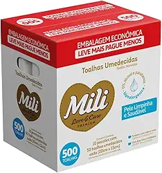Pack Toalhas Umedecidas MILI Love & Care Premium, 500 Unidades (10 Pacotes de 50) – Mais Grossa, Hipoalergênica, com Aloe Vera e Calêndula