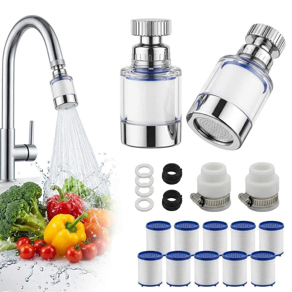 12 Pack Faucet Water Filter, 360° Rotatable Tap Filtration Device, Hard Water Reduction Filter with 10 Replaceable Cartridges, Universal Water Softener for Home for Kitchen Daily Use-image-5