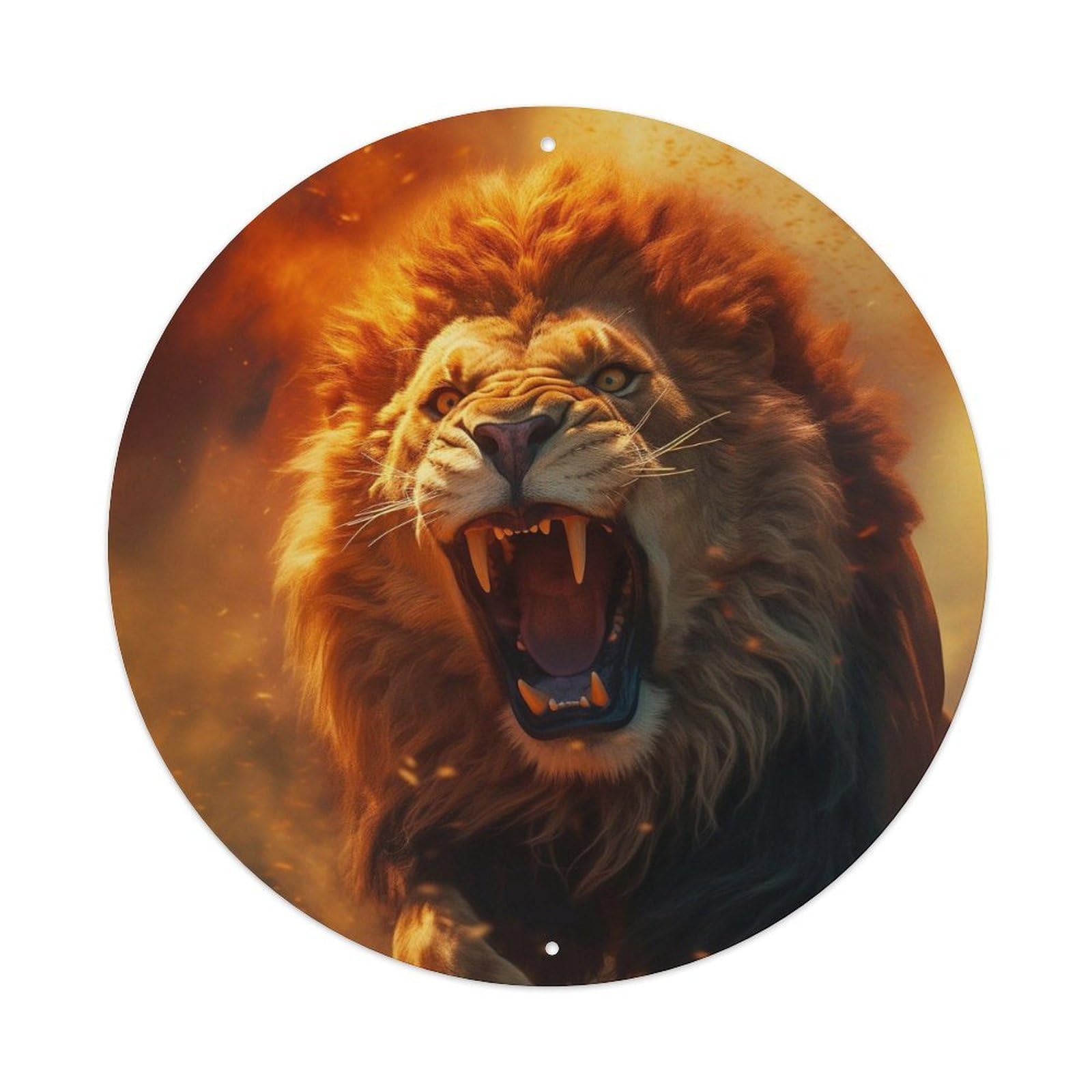 Animal Lion Roaring Fire Smoke Dynamic Wildlife Photography Vintage Metal Tin Sign Plaque Wall Decor for Cafe, Club Bar, Office, Garden Metal Poster 8x8Inch