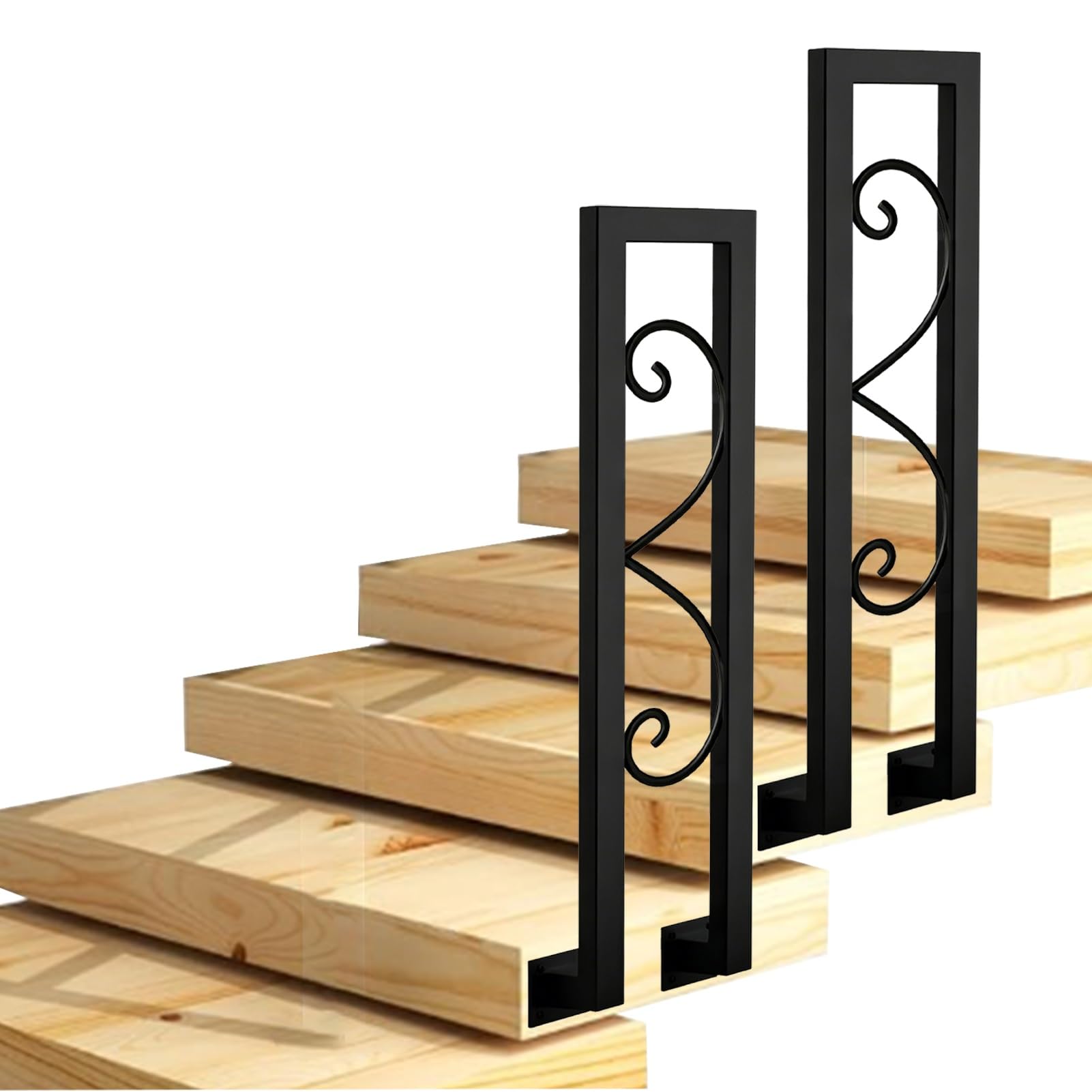 Marxan One Color Wrought Iron Stair Railing Handrail - U-Shaped Non-Slip Guardrail Support Rod For Cement Concrete/Wooden Steps, Square Tube With Installation Kit(75Cm/30In)