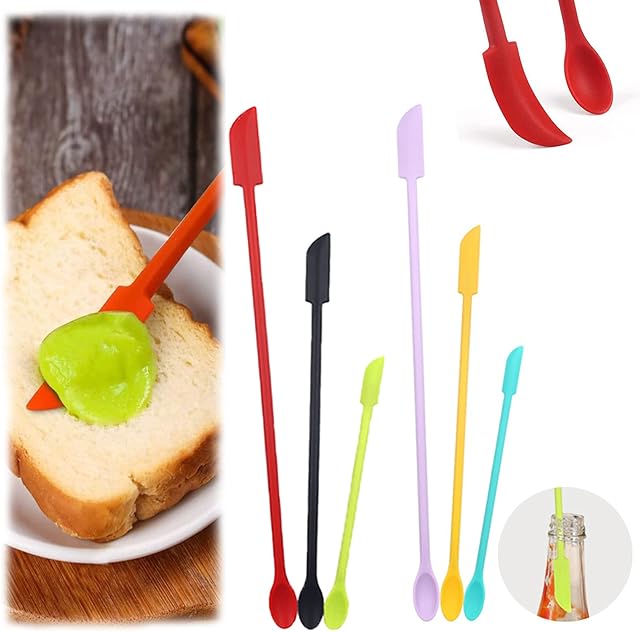 6-Piece Silicone Spatula Set, Mini Jar Scraper Small Silicone Spatula Makeup Spatula Mini Spatula Lotion Stirrer Get Last Drop from Food Bottles Beauty Products