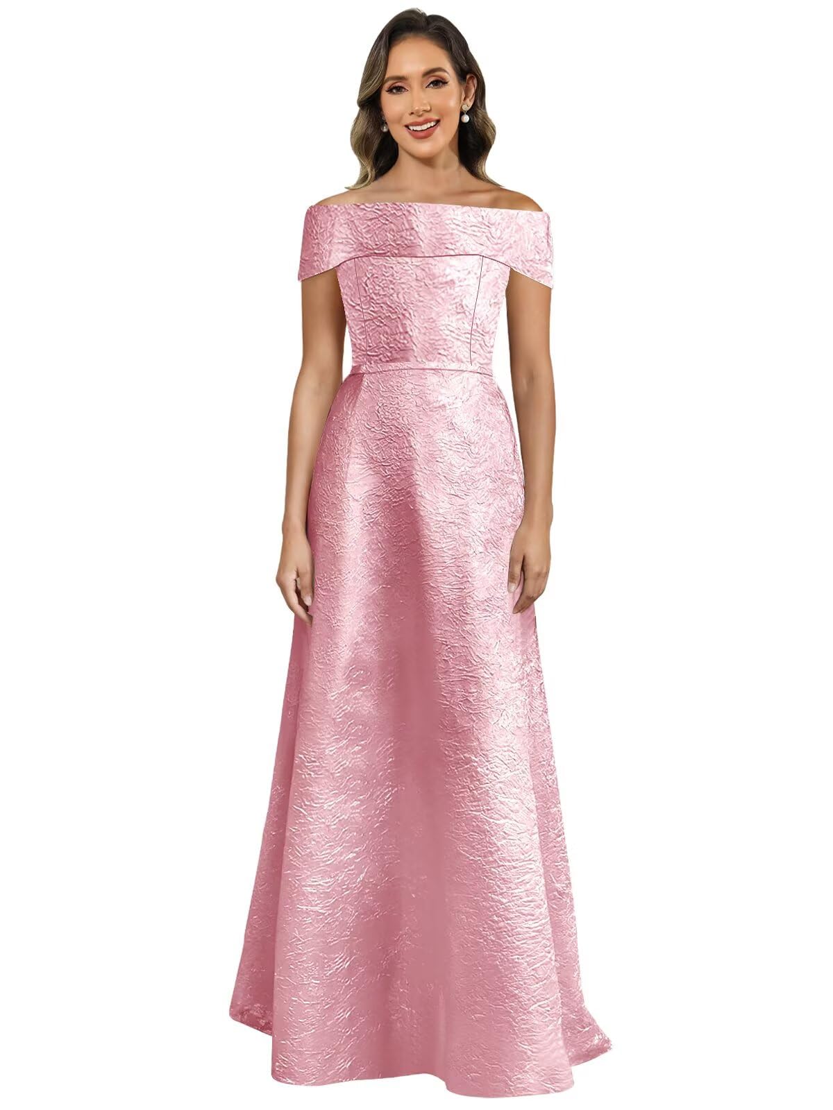 Mollyevers Jacquard Floral Satin Mother of The Bride Dresses for Women Long Off The Shoulder Formal Evening Gowns