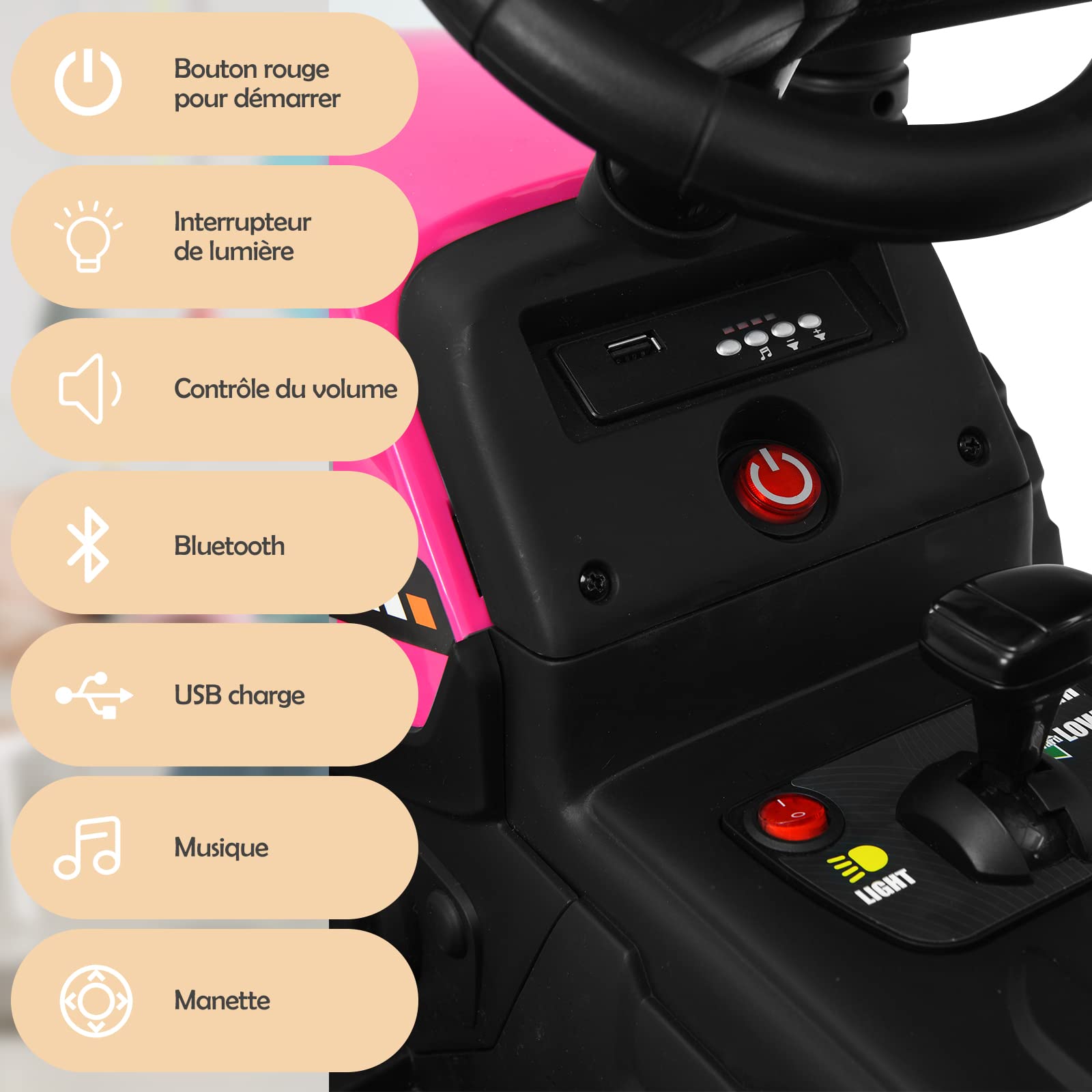 GOPLUS Tracteur Electrique Enfants avec Remorque 12V, Phare à LED et Musique, Voiture Electrique Enfants avec Télécommande Parental pour Enfants 3 Ans+, Charge Max 30KG(Rose)