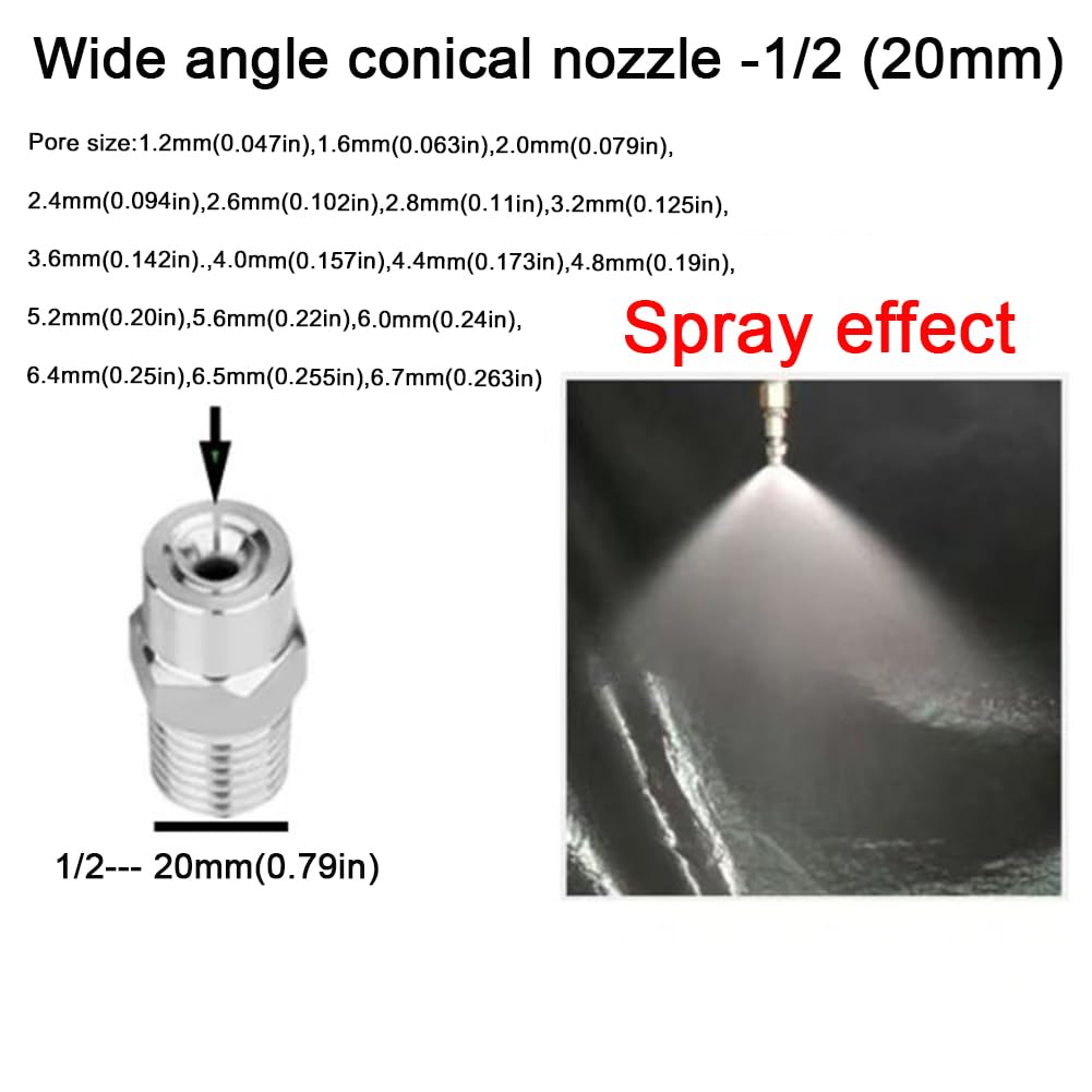 Ugello a spruzzo ad alta pressione, Ugello Spruzzatore A Cono Solido A Ventaglio Piatto In Acciaio Inossidabile 1/8-1/2 BSP 1,2-6,7 Mm 105 Pezzi(1/2 6.7mm (0.263 Inches) 5pcs)