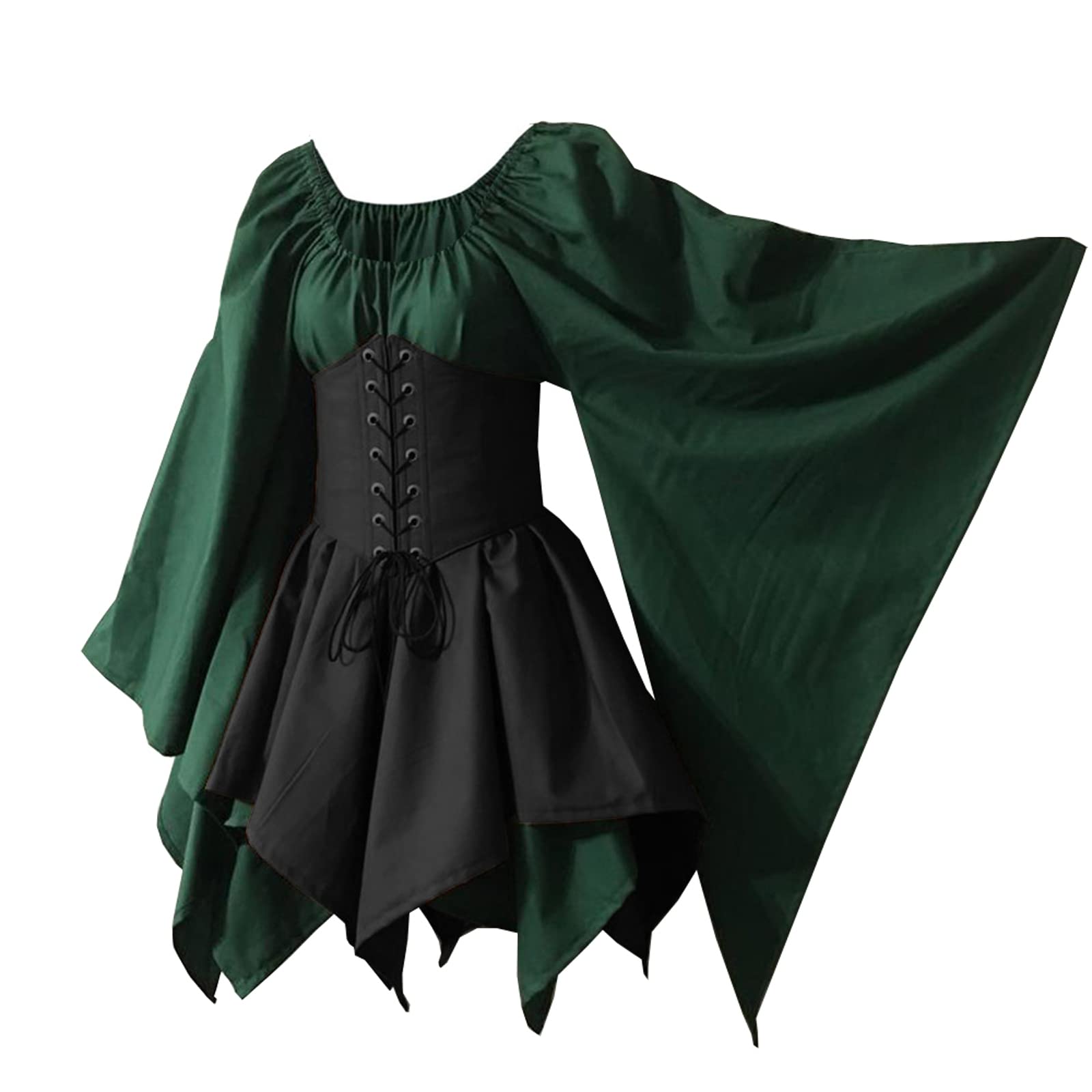 Vestido tradicional irlandés para mujer, disfraz medieval renacentista, manga acampanada, corsé para Halloween, vestido corto victoriano