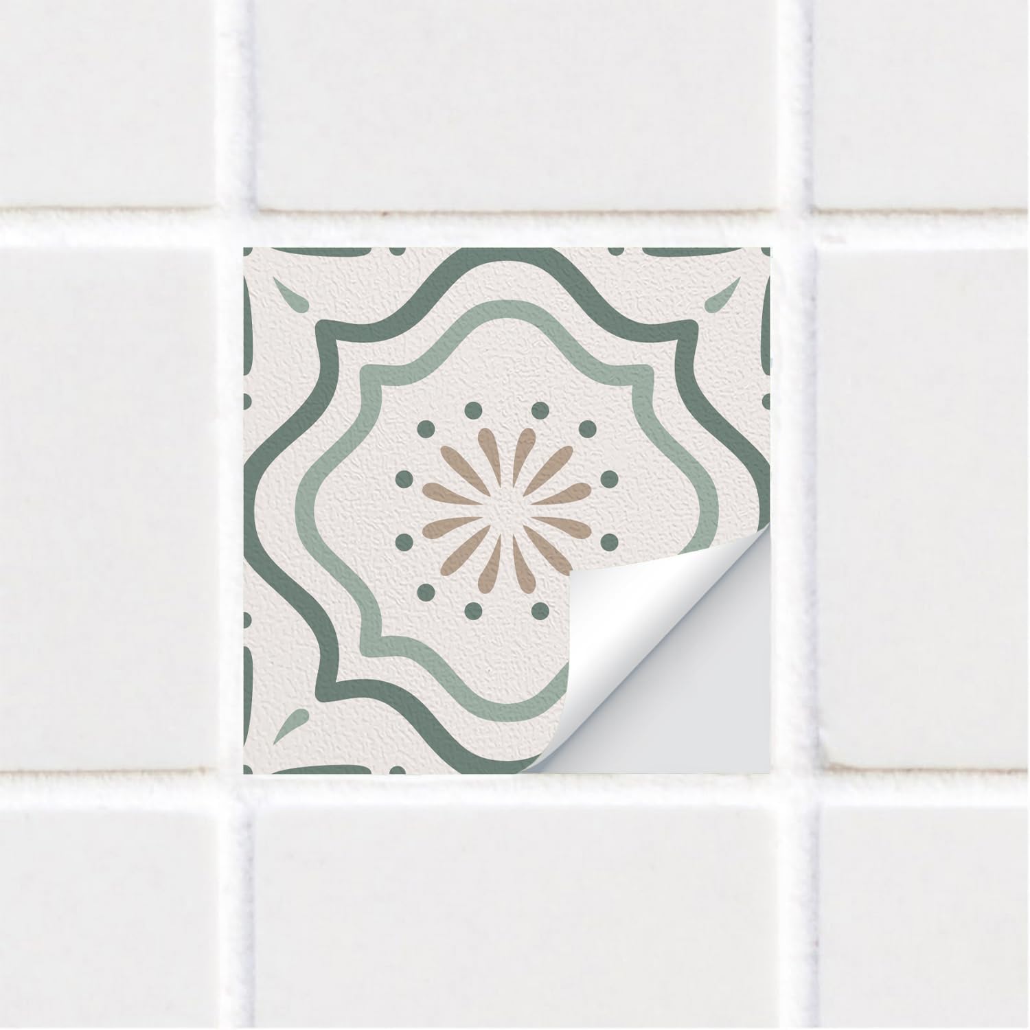 funlife 25 PCS 15X15cm Self-Adhesive Tile Stickers, Textured Vinyl Stick on Tiles, Backsplash Wall Art Decal for Kitchen DIY Decoration, Retro Green Petals
