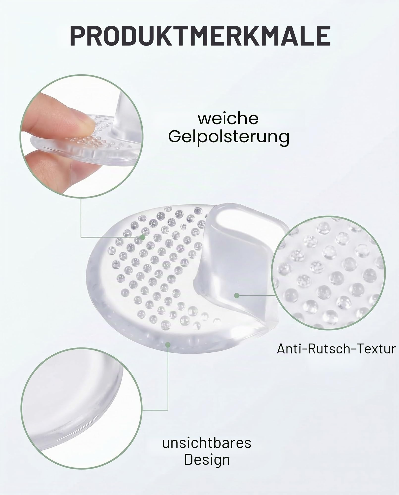 Zehenschutz Flip Flop Vorfußpolster 8 St. transparent Gel Silikon – Gegen Reibung, Blasen & Schmerzen in Sandalen, High Heels & Zehentrennern.
