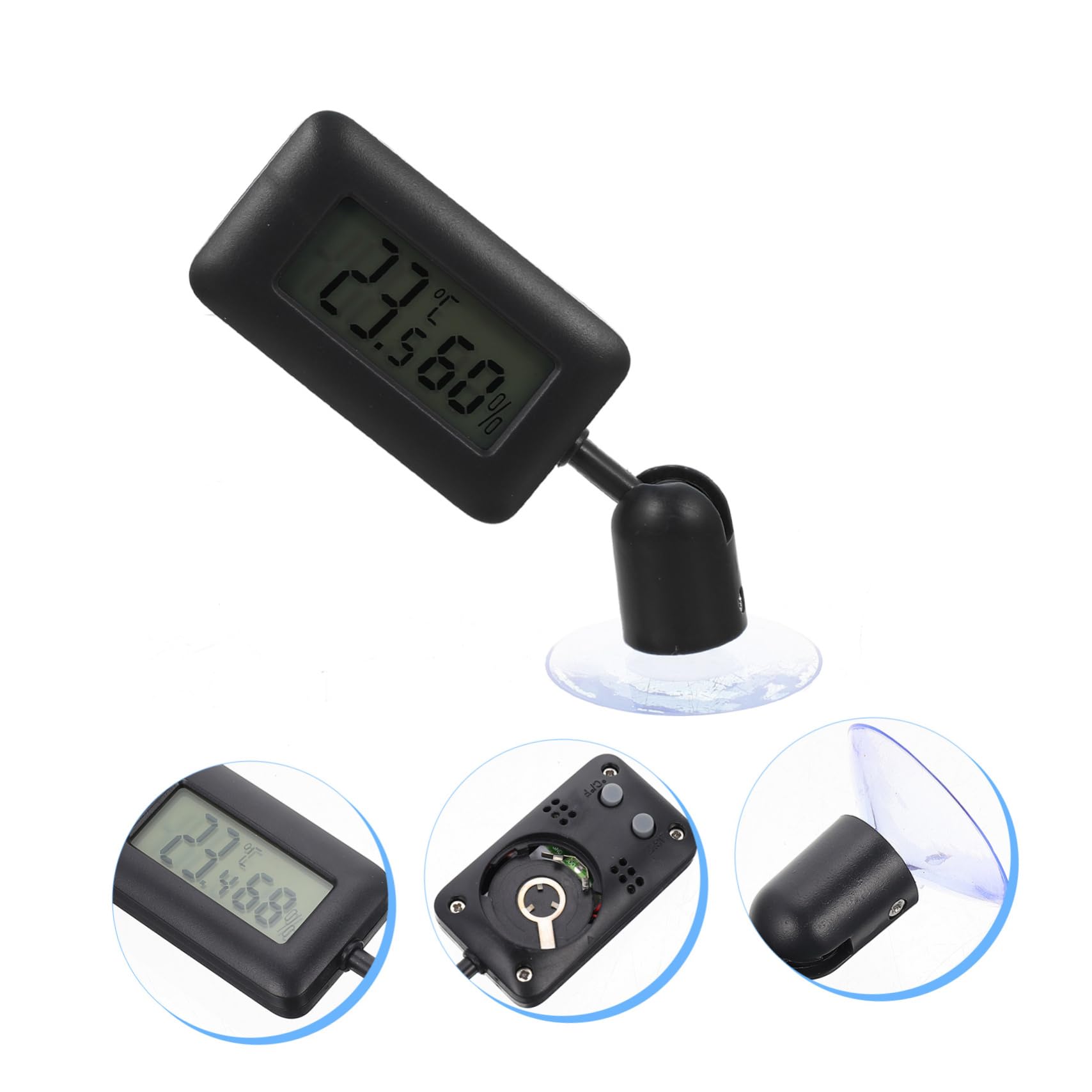 DOITOOL 4piezas Digital Para Reptiles Succión Medidor De Temperatura y Humedad Rotativo Para Terrarios y Acuarios Pantalla y Fácil Instalación