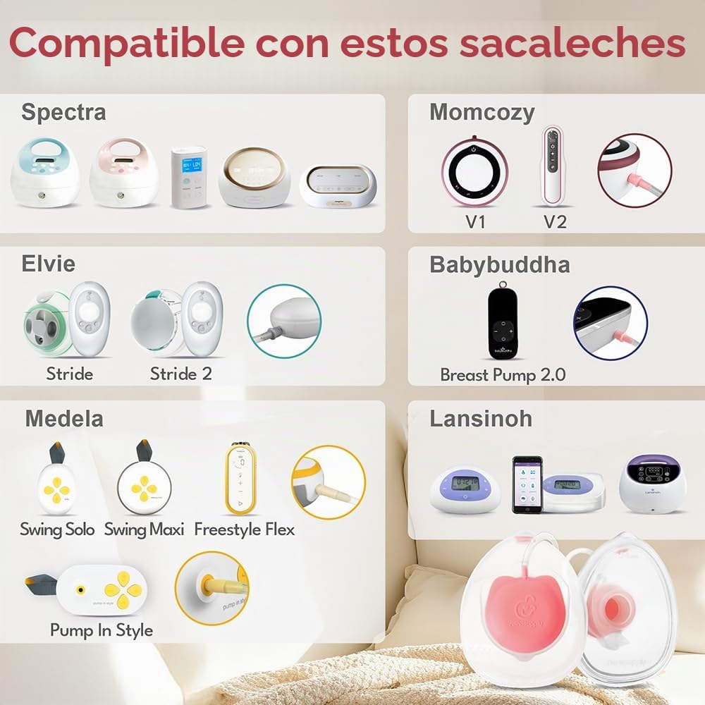 Nenesupply Vasos de colección manos libres compatibles con extractores de leche Spectra S1 S2 9 Plus Cara Cups 24 mm, bridas de silicona de repuesto para piezas de bomba Spectra, accesorios de 19