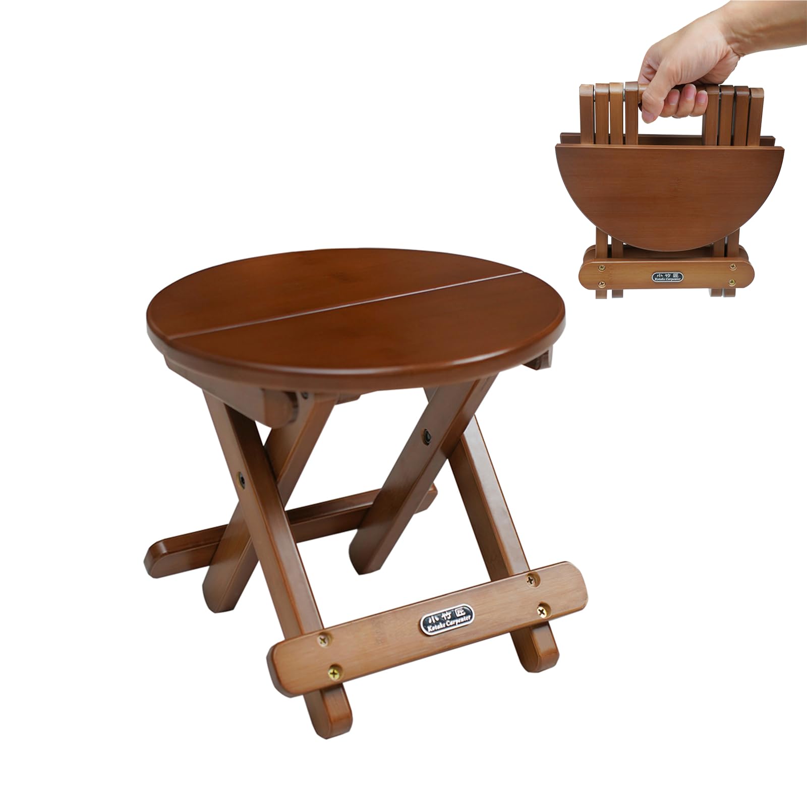 Drewniany taboret z litego drewna, okrągły, krzesło dziecięce (R*24 cm, wys. x 22 cm), składany, przenośny, łatwy do przechowywania