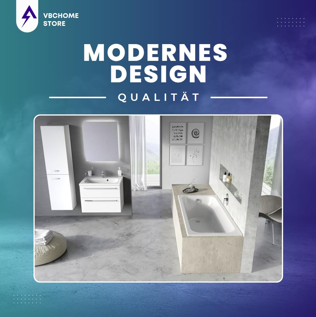 VBChome Badewanne 170x70x41 cm Acryl SET Rechteckwanne, Styroporträger, Siphon, Ablaufgarnitur Chrom, Modernes Design Weiß Robustes Material Antibakterielle Oberfläche, Einfache Montage, Wärmedämmung