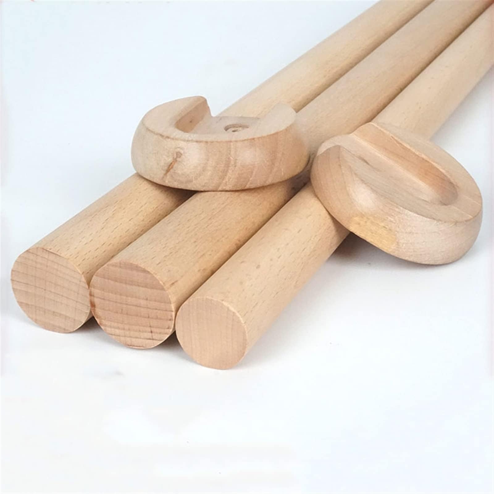 Premium Wooden Round Wardrobe Rod for Hanging Clothes - Natural Wood Closet Pole With End Supports