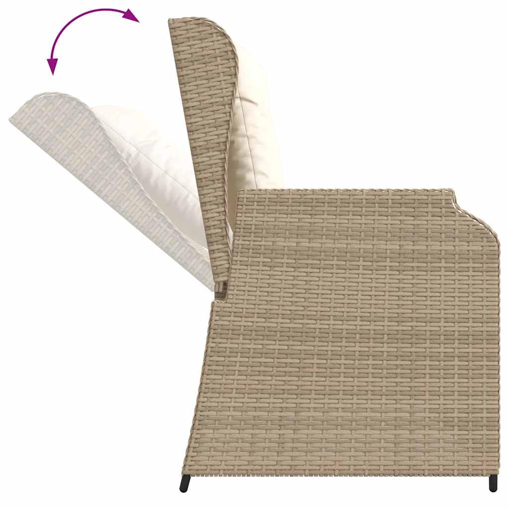 Poltrona da giardino reclinabile con cuscini imbottiti, rattan sintetico resistente alle intemperie, schienale e poggiapiedi regolabili, struttura in acciaio stabile, fodere
