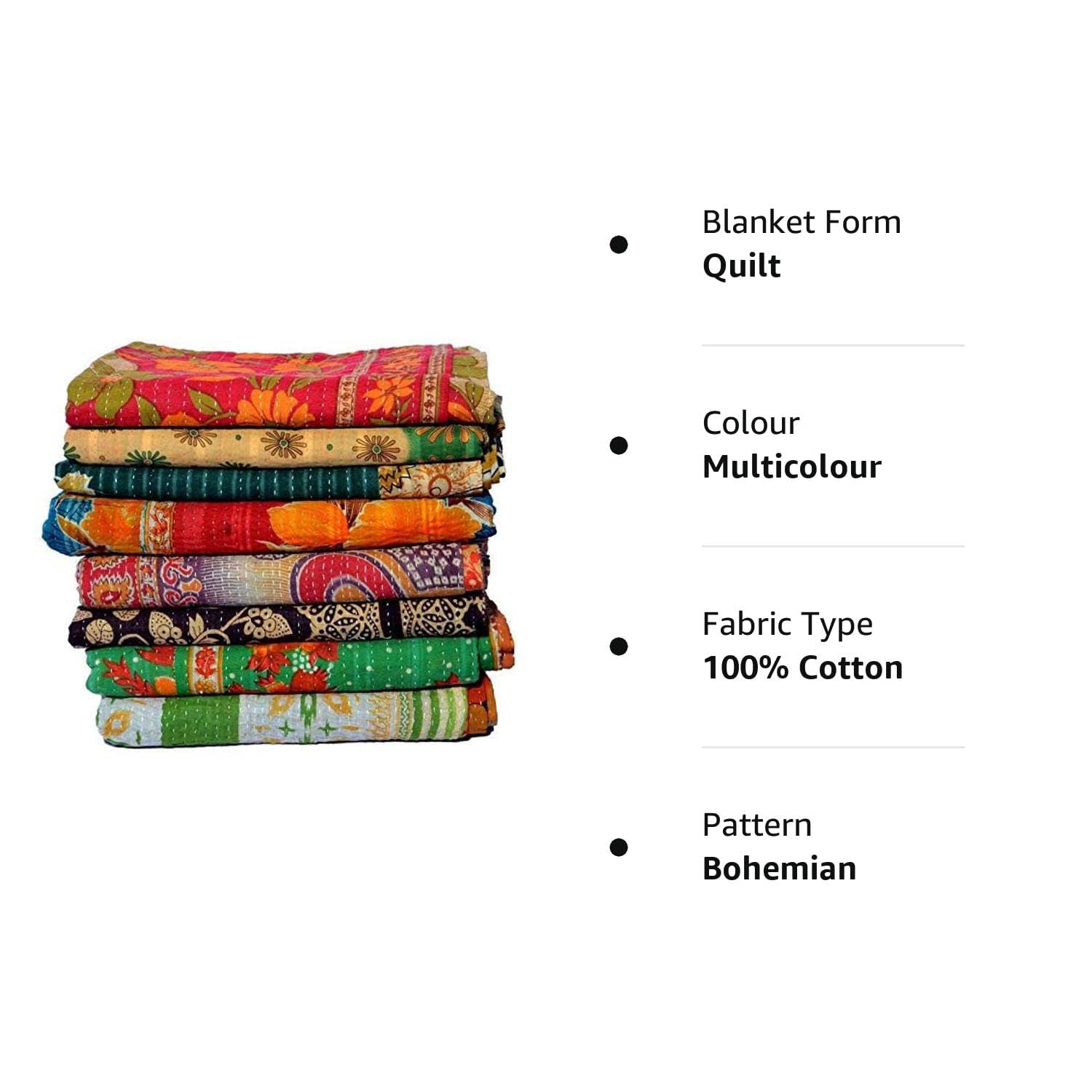 Estationeryhouse Couvre-lit Indien Vintage Kantha Fait à la Main réversible en Coton (1)
