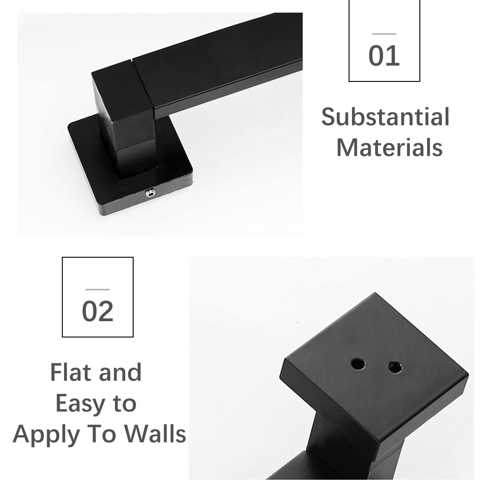 Barra para Toallas de baño, riel de baño de Pared, Soporte para paños de Cocina, Aluminio Grueso, instalación con Taladro, 40 cm, 50 cm, 60 cm, 80 cm, 100 cm, Negro (tamaño: 50 cm)