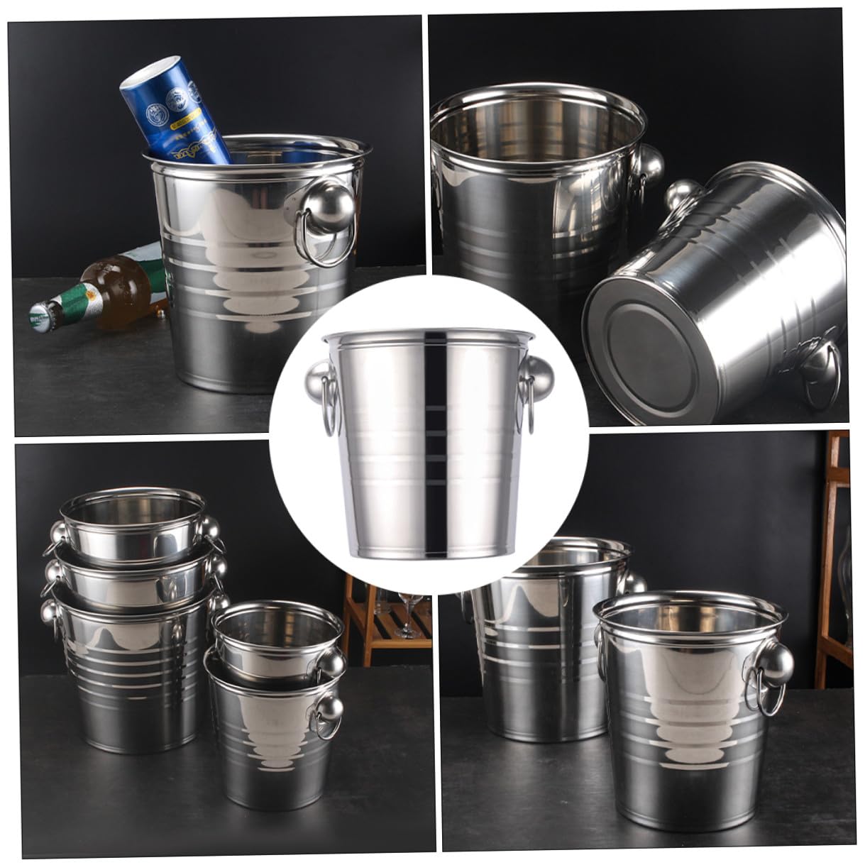 TOYANDONA Secchiello per Ghiaccio Portatile in Acciaio Inox 11l Manico Robusto, Secchiello Rinfrescante per Bottiglie di Vino e Birra, per Feste e Uso Cucina