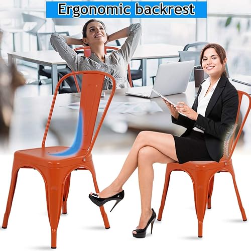 Miniatura 4 de Dkeli Sillas de comedor de metal para interiores y exteriores, apilables, elegantes, para restaurante, bistró, juego de 4 sillas de bar laterales