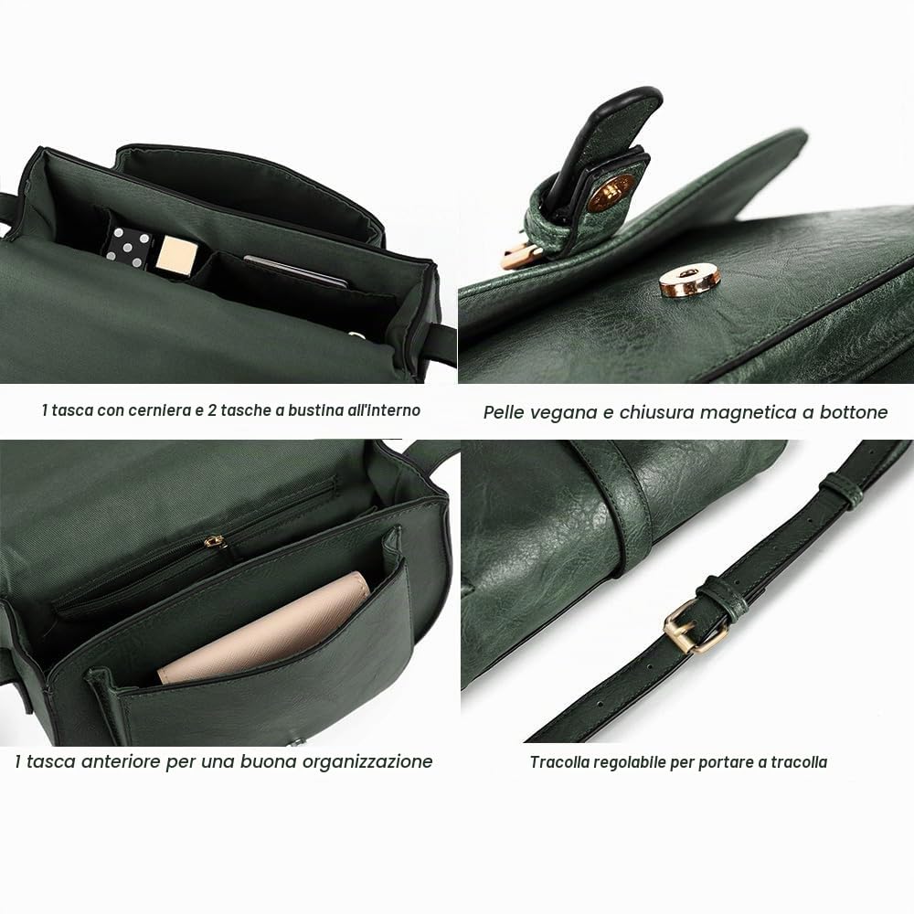 AFKOMST Crossbody Bag for Women Small Satchel and Shoulder Bag Vintage Saddle Handbags Vegan Leather