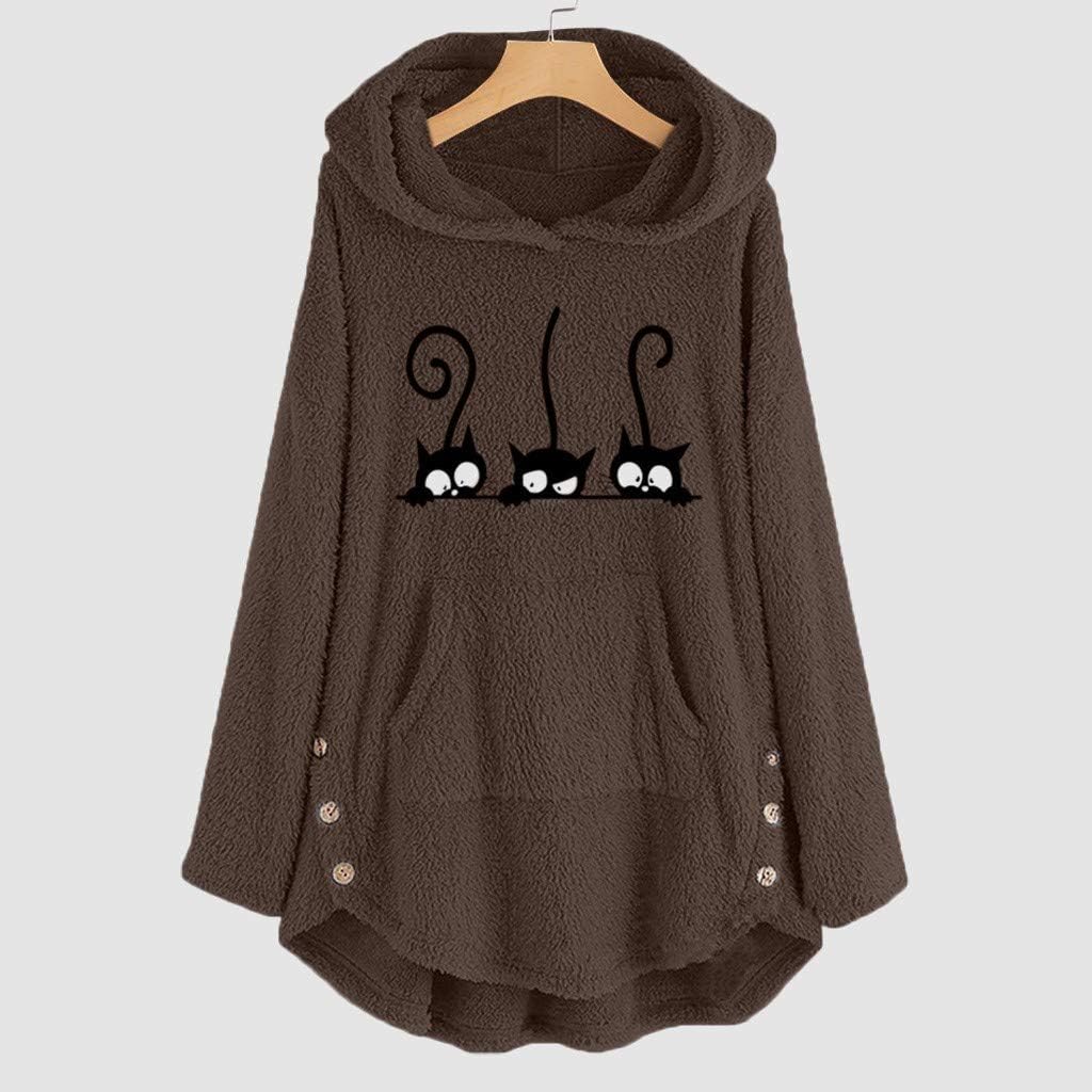 Plus Size Sweatshirts for Womens Fashion Long Sleeve Fleece Hoodies Loose Fit Cute Cat Print Outerwear Blouse Tunics at  Women’s Clothing store
