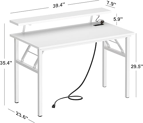Miniatura 12 de Need AC5WW NA - Escritorio plegable para computadora y oficina en casa con tomas de corriente, soporte para monitor, espacio para taza, luces led y