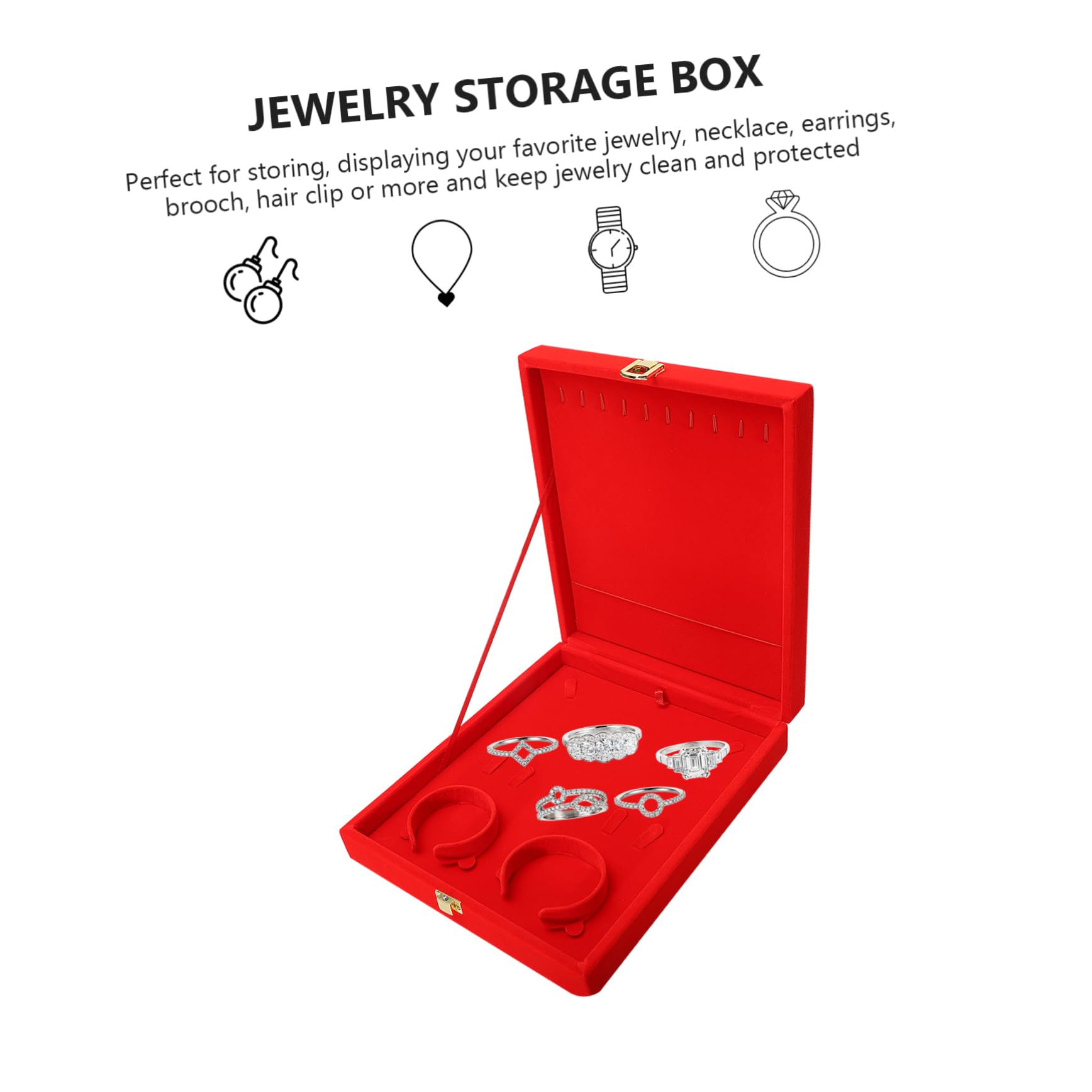 FRCOLOR Caja para Joyas de Madera y Seda Satén, Estuche Decorativo Rojo para Pulseras y Collares, Protección contra Polvo y Huellas, Adecuado para Boda