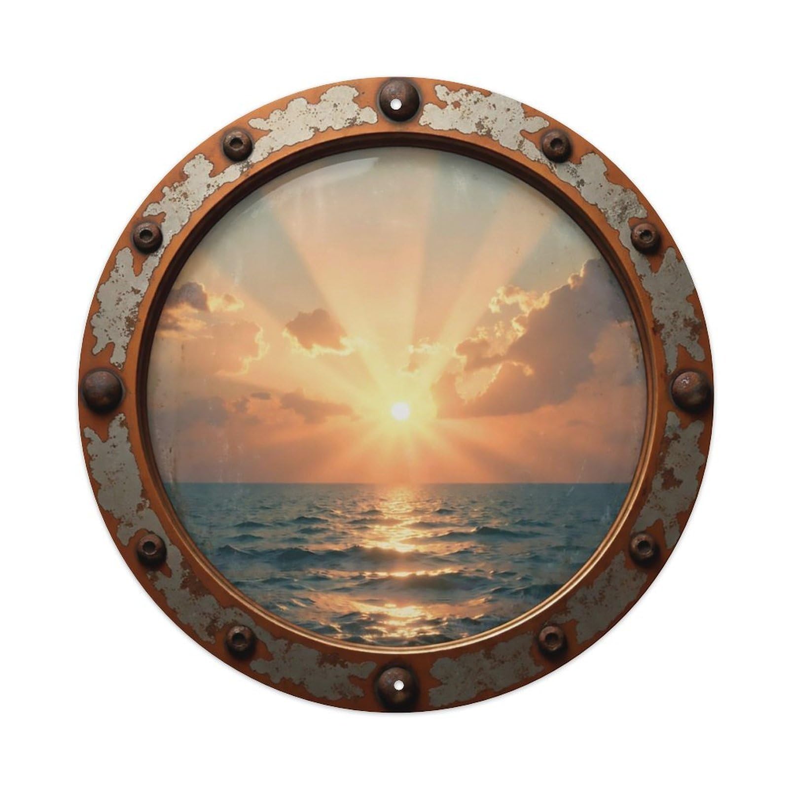 Vintage Porthole Rippling Waters Nautical Window View Metal Tin Sign