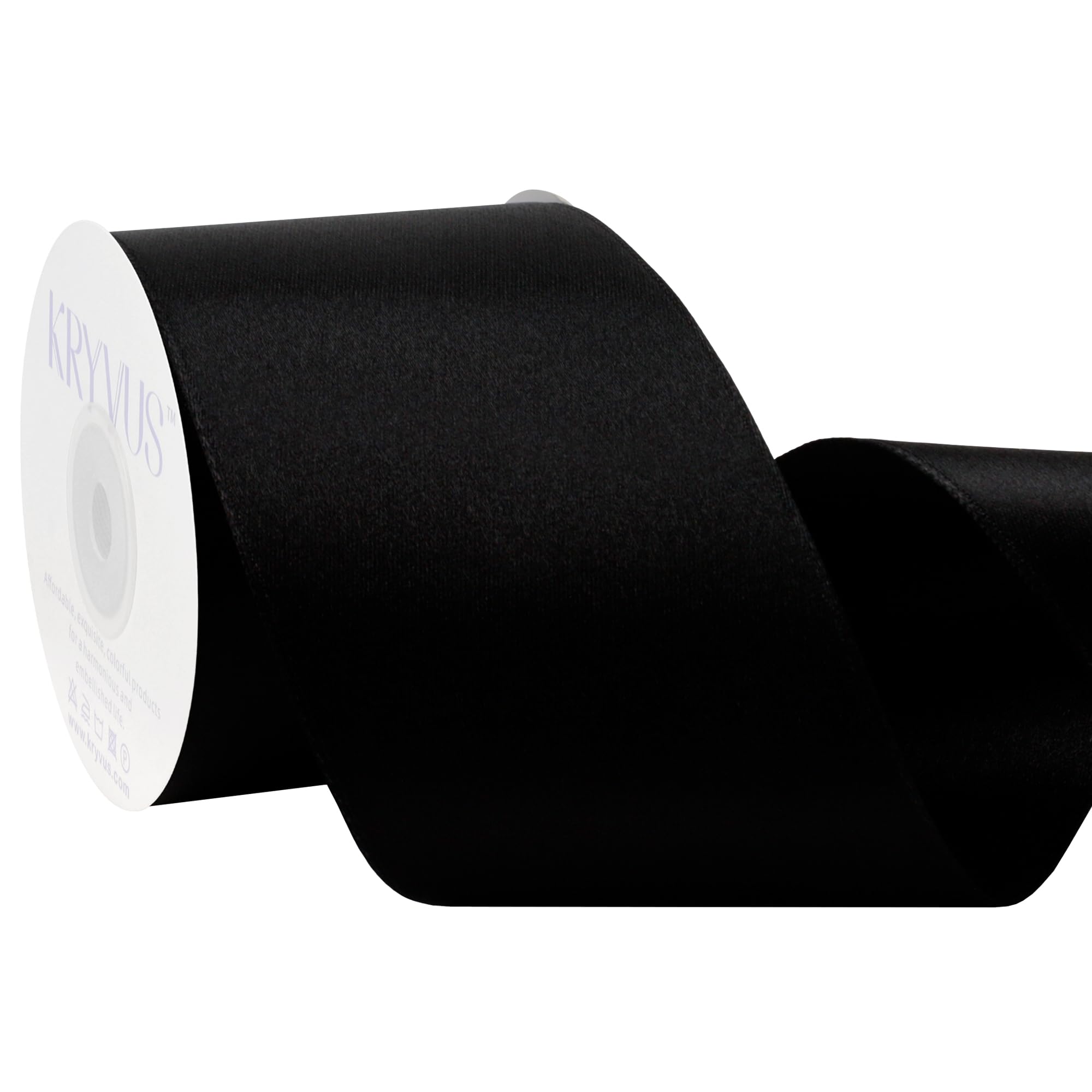 Kryvus Black Satin Wired Ribbon, 63mm X Continuous 9M Luxury Double Faced Satin Wire Edge Ribbon for Gift Wrapping, Wreaths, Flower Bouquet, Wedding Decorations, Home Decor