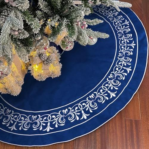 Blue Christmas Tree Skirt Velvet 36 inch，Elegant Velvet Fur Plush...