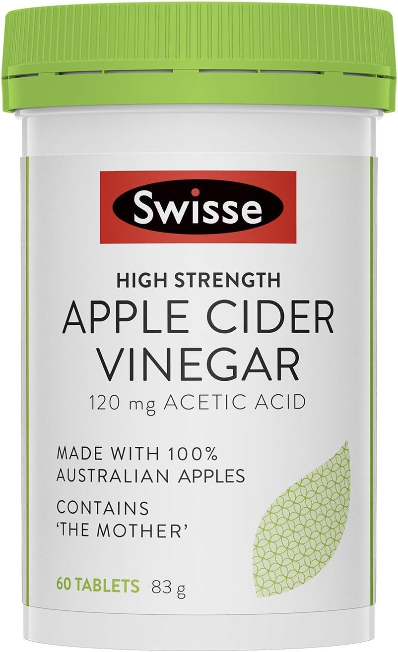SWISSE High Strength Australian Apple Cider Vinegar with Mother - 120mg Acetic Acid | 100% Australian Apples | Supports Natural Digestion, Metabolism, Weight Management & Immunity | 60 Tablets
