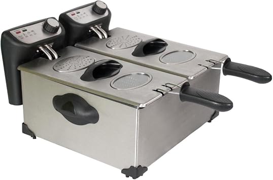 CHARD DF-6E, Dual Tank Deep Fryer, Stainless Steel, 6 liter, 1500 watts,Silver, Black
