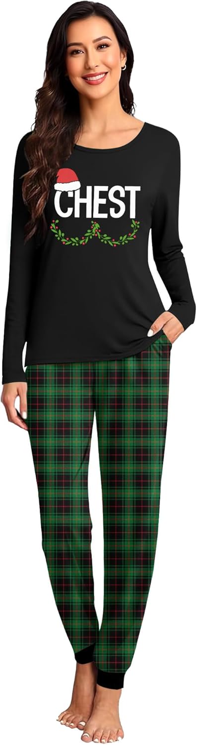 Couple Christmas Pajamas Chest Nuts Christmas T Shirt Matching Sets Women Clothing Xmas Sleepwear for Women Her Girlfriend Black XL - Image 2