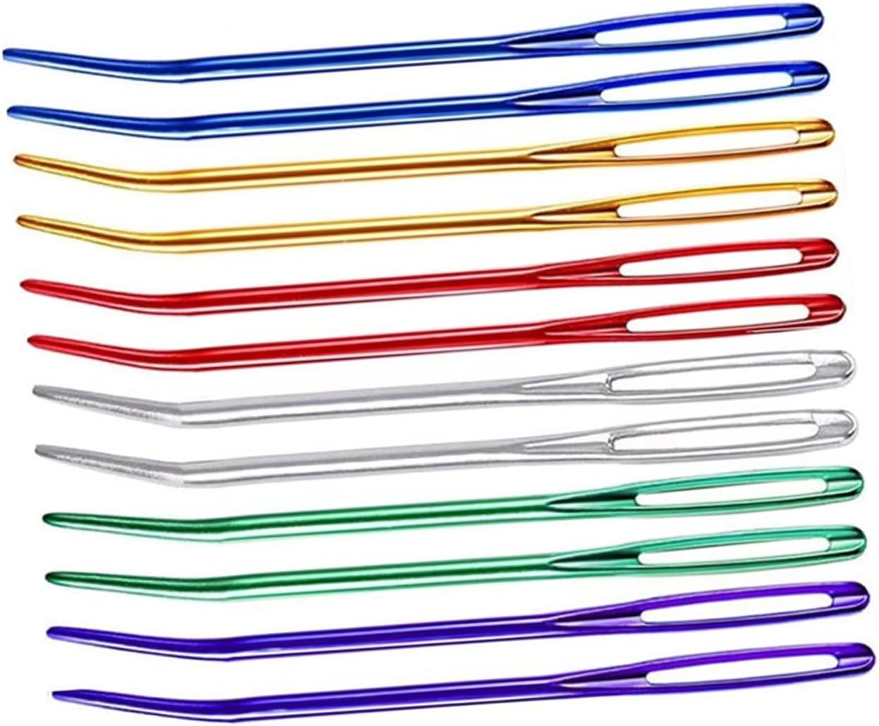 HOMSFOU 12pcs Mixed Color Bent Darning Needles with Large Eye for Knitting and Tapestry Sewing, Compact Aluminum Yarn Needles for Sweater Repair and Craft Use Random Color