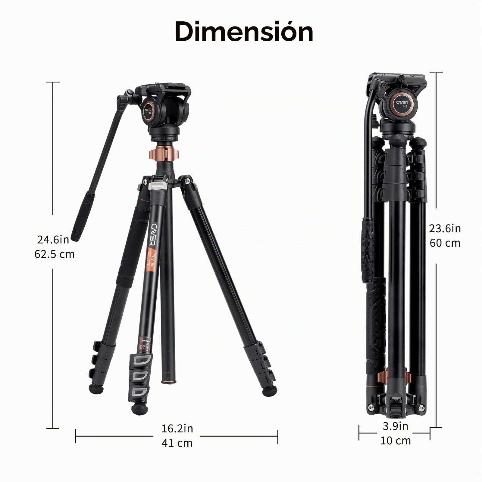 Cayer 75" Trípode Monopié de Video con Cabezal Fluido, Placa QR de Aleación de Aluminio Compatible con dji RS Gimbal, 360° Pan e Inclinación de +90°/-70° para DSLR, Carga Máx: 8kg, FP2450